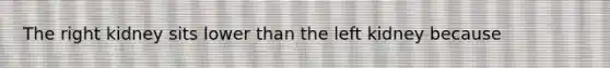 The right kidney sits lower than the left kidney because