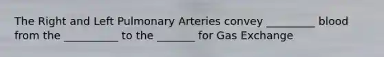 The Right and Left Pulmonary Arteries convey _________ blood from the __________ to the _______ for Gas Exchange