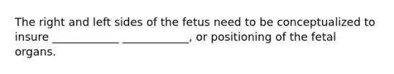 The right and left sides of the fetus need to be conceptualized to insure ____________ ____________, or positioning of the fetal organs.