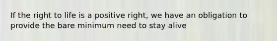 If the right to life is a positive right, we have an obligation to provide the bare minimum need to stay alive