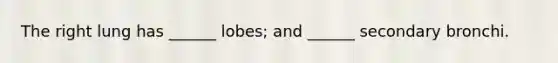 The right lung has ______ lobes; and ______ secondary bronchi.