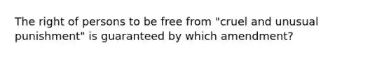 The right of persons to be free from "cruel and unusual punishment" is guaranteed by which amendment?