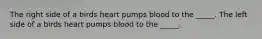 The right side of a birds heart pumps blood to the _____. The left side of a birds heart pumps blood to the _____.