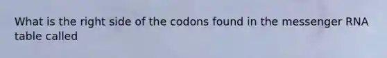 What is the right side of the codons found in the messenger RNA table called