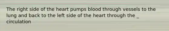 The right side of the heart pumps blood through vessels to the lung and back to the left side of the heart through the _ circulation