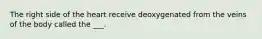The right side of the heart receive deoxygenated from the veins of the body called the ___.