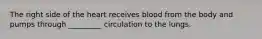 The right side of the heart receives blood from the body and pumps through _________ circulation to the lungs.