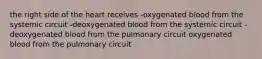 the right side of the heart receives -oxygenated blood from the systemic circuit -deoxygenated blood from the systemic circuit -deoxygenated blood from the pulmonary circuit oxygenated blood from the pulmonary circuit