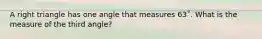 A right triangle has one angle that measures 63˚. What is the measure of the third angle?