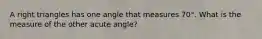 A right triangles has one angle that measures 70°. What is the measure of the other acute angle?