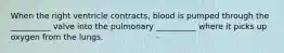 When the right ventricle contracts, blood is pumped through the __________ valve into the pulmonary __________ where it picks up oxygen from the lungs.