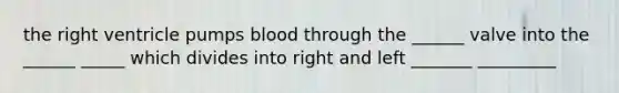 the right ventricle pumps blood through the ______ valve into the ______ _____ which divides into right and left _______ _________