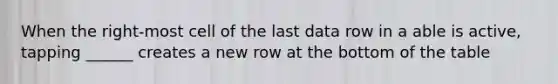 When the right-most cell of the last data row in a able is active, tapping ______ creates a new row at the bottom of the table