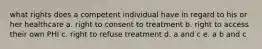 what rights does a competent individual have in regard to his or her healthcare a. right to consent to treatment b. right to access their own PHI c. right to refuse treatment d. a and c e. a b and c