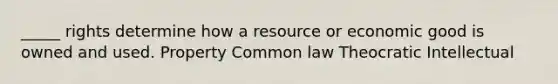 _____ rights determine how a resource or economic good is owned and used. Property Common law Theocratic Intellectual