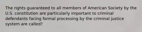 The rights guaranteed to all members of American Society by the U.S. constitution are particularly important to criminal defendants facing formal processing by <a href='https://www.questionai.com/knowledge/kuANd41CrG-the-criminal-justice-system' class='anchor-knowledge'>the criminal justice system</a> are called?