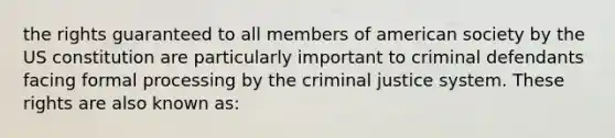 the rights guaranteed to all members of american society by the US constitution are particularly important to criminal defendants facing formal processing by the criminal justice system. These rights are also known as: