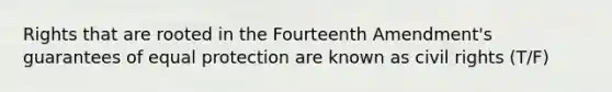 Rights that are rooted in the Fourteenth Amendment's guarantees of equal protection are known as civil rights (T/F)