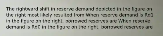 The rightward shift in reserve demand depicted in the figure on the right most likely resulted from When reserve demand is Rd1 in the figure on the​ right, borrowed reserves are When reserve demand is Rd0 in the figure on the​ right, borrowed reserves are