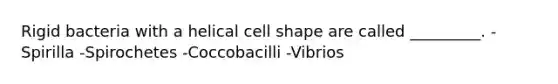 Rigid bacteria with a helical cell shape are called _________. -Spirilla -Spirochetes -Coccobacilli -Vibrios