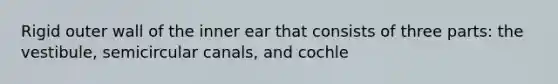 Rigid outer wall of the inner ear that consists of three parts: the vestibule, semicircular canals, and cochle