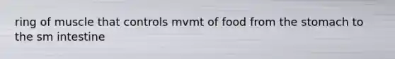 ring of muscle that controls mvmt of food from the stomach to the sm intestine