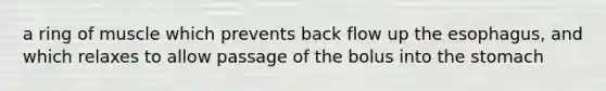 a ring of muscle which prevents back flow up the esophagus, and which relaxes to allow passage of the bolus into the stomach