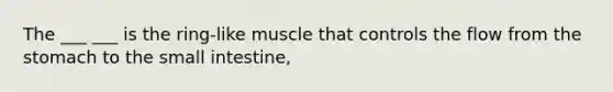 The ___ ___ is the ring-like muscle that controls the flow from the stomach to the small intestine,