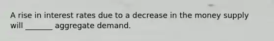A rise in interest rates due to a decrease in the money supply will _______ aggregate demand.