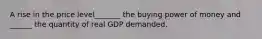 A rise in the price level_______ the buying power of money and ______ the quantity of real GDP demanded.