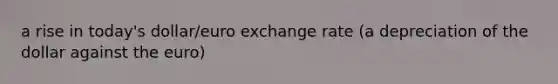 a rise in today's dollar/euro exchange rate (a depreciation of the dollar against the euro)