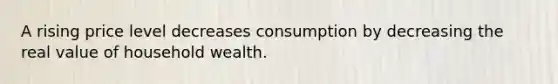 A rising price level decreases consumption by decreasing the real value of household wealth.