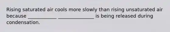 Rising saturated air cools more slowly than rising unsaturated air because ____________ _______________ is being released during condensation.