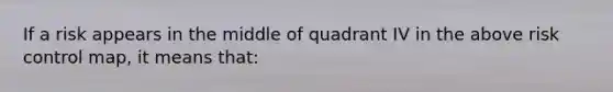 If a risk appears in the middle of quadrant IV in the above risk control map, it means that: