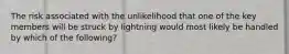 The risk associated with the unlikelihood that one of the key members will be struck by lightning would most likely be handled by which of the following?