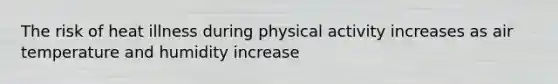 The risk of heat illness during physical activity increases as air temperature and humidity increase