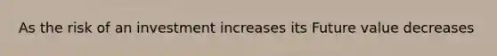 As the risk of an investment increases its Future value decreases