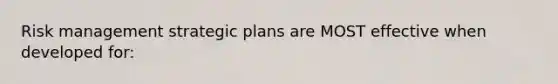 Risk management strategic plans are MOST effective when developed for: