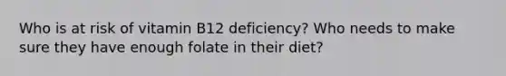 Who is at risk of vitamin B12 deficiency? Who needs to make sure they have enough folate in their diet?