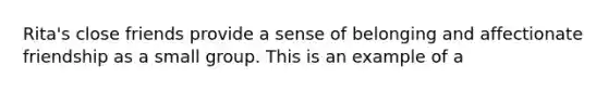 Rita's close friends provide a sense of belonging and affectionate friendship as a small group. This is an example of a
