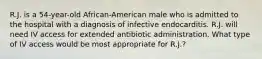 R.J. is a 54-year-old African-American male who is admitted to the hospital with a diagnosis of infective endocarditis. R.J. will need IV access for extended antibiotic administration. What type of IV access would be most appropriate for R.J.?