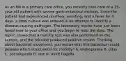 As an RN in a primary care office, you recently took care of a 15-year-old patient with severe gastrointestinal distress. Since the patient had experienced diarrhea, vomiting, and a fever for 4 days, a stool culture was ordered in an attempt to identify a disease-causing pathogen. The laboratory results have just been faxed over to your office and you begin to read the data. The report shows that a motility test was also performed on the sample, and the microbe produced positive results. Thinking about bacterial movement, you realize that this bacterium could possess which structure(s) for motility? A. endosporesa B. pilus C. pseudopodia D. one or more flagella