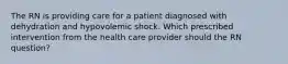 The RN is providing care for a patient diagnosed with dehydration and hypovolemic shock. Which prescribed intervention from the health care provider should the RN question?