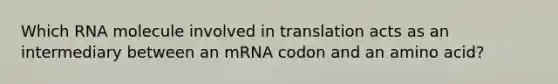 Which RNA molecule involved in translation acts as an intermediary between an mRNA codon and an amino acid?