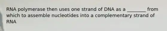 RNA polymerase then uses one strand of DNA as a ________ from which to assemble nucleotides into a complementary strand of RNA