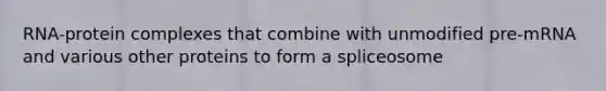 RNA-protein complexes that combine with unmodified pre-mRNA and various other proteins to form a spliceosome
