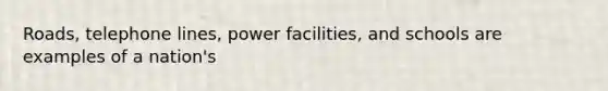 Roads, telephone lines, power facilities, and schools are examples of a nation's