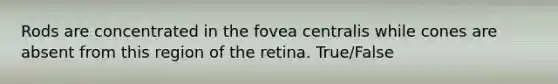 Rods are concentrated in the fovea centralis while cones are absent from this region of the retina. True/False