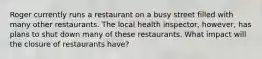 Roger currently runs a restaurant on a busy street filled with many other restaurants. The local health inspector, however, has plans to shut down many of these restaurants. What impact will the closure of restaurants have?