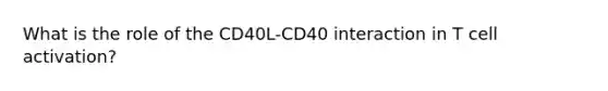 What is the role of the CD40L-CD40 interaction in T cell activation?